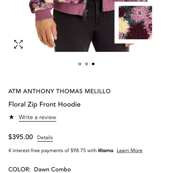 NWT ATM ANTHONY THOMAS MELILLO luxury designer Floral Zip Front Hoodie Men’s M - Picture 2 of 10